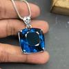 Blue Topaz Pendant Square Cushion 925 Sterling Silver Natural 124 Ct CERTIFIED my-481-sa