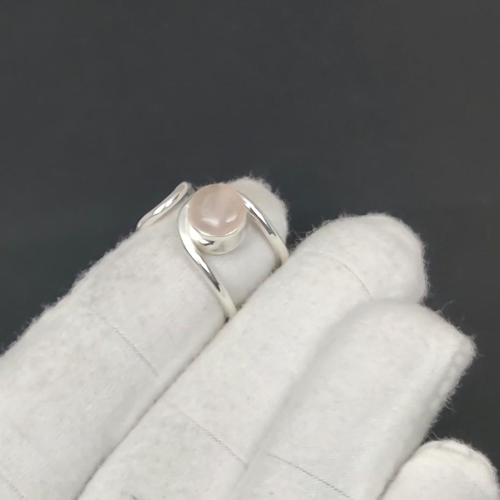 Natural Rose Quartz Adjustable 925 Sterling Silver Ring - Fits US Sizes 6 To 10 - Handmade Boho Jewelry for Women & Men, Valentine Gifts