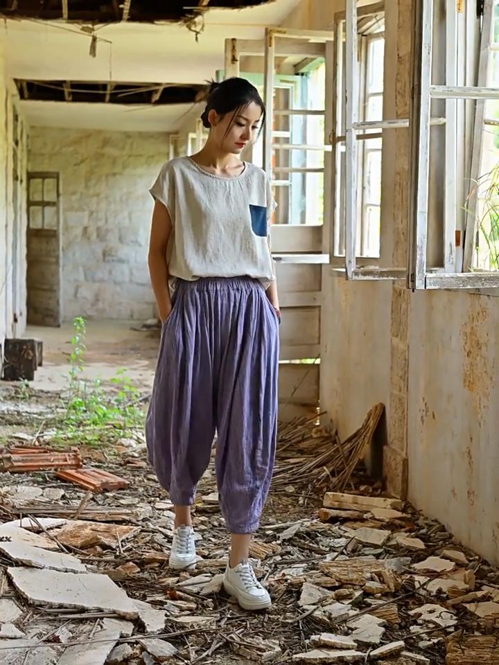 Johnature Ayollar Vintage Keng Oyoqli Shimlar Elastik Bel Bir Rangli Shimlar Yozgi Keng Kundalik Ayollar Shimi