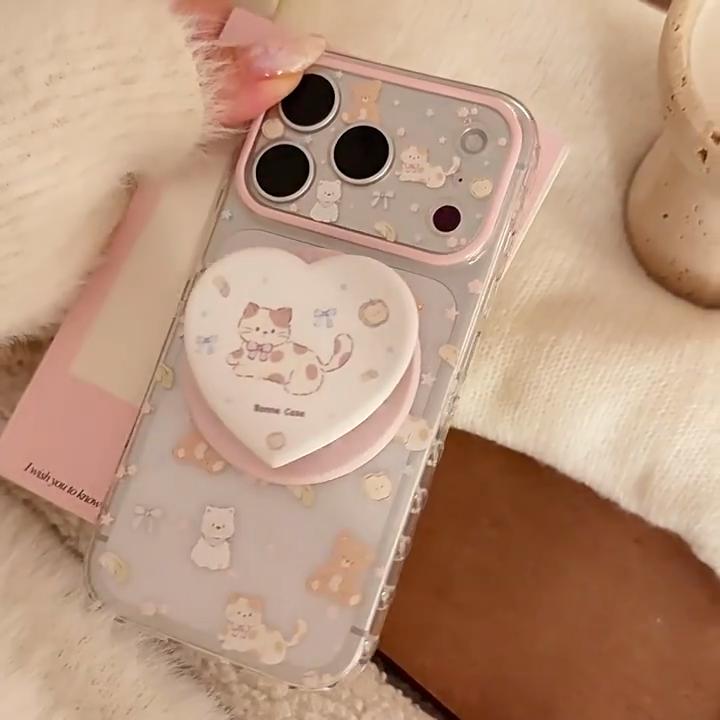 Милый котенок, чехол для телефона в форме сердца с магнитом для iPhone 16, iPhone 17 и iPhone 17 Pro Max