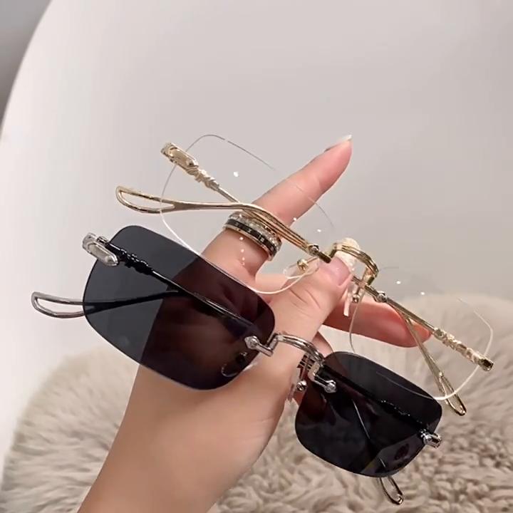 Прямоугольные солнцезащитные очки без оправы для мужчин и женщин, модные новые винтажные очки, брендовые дизайнерские солнцезащитные очки с океаническими линзами