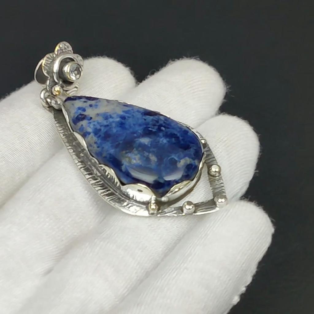 Подвеска из драгоценного камня содалита, ювелирная подвеска из стерлингового серебра 925 пробы, ювелирная подвеска из натурального содалита для женщин, подвеска для подарков