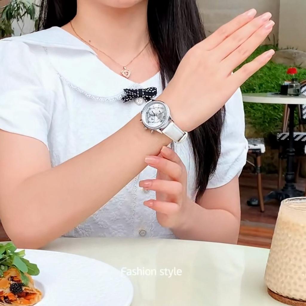 Women's Watches Fashion Elegant Diamond Bezel Watch for Ladies Soft Leather Strap Waterproof Luminous Chronograph