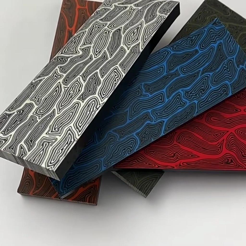 4 Colors 270X45X8MM Damascus Pattern Knife Tools Handle Scale DIY Making G10 Composite Material Material Board Plate