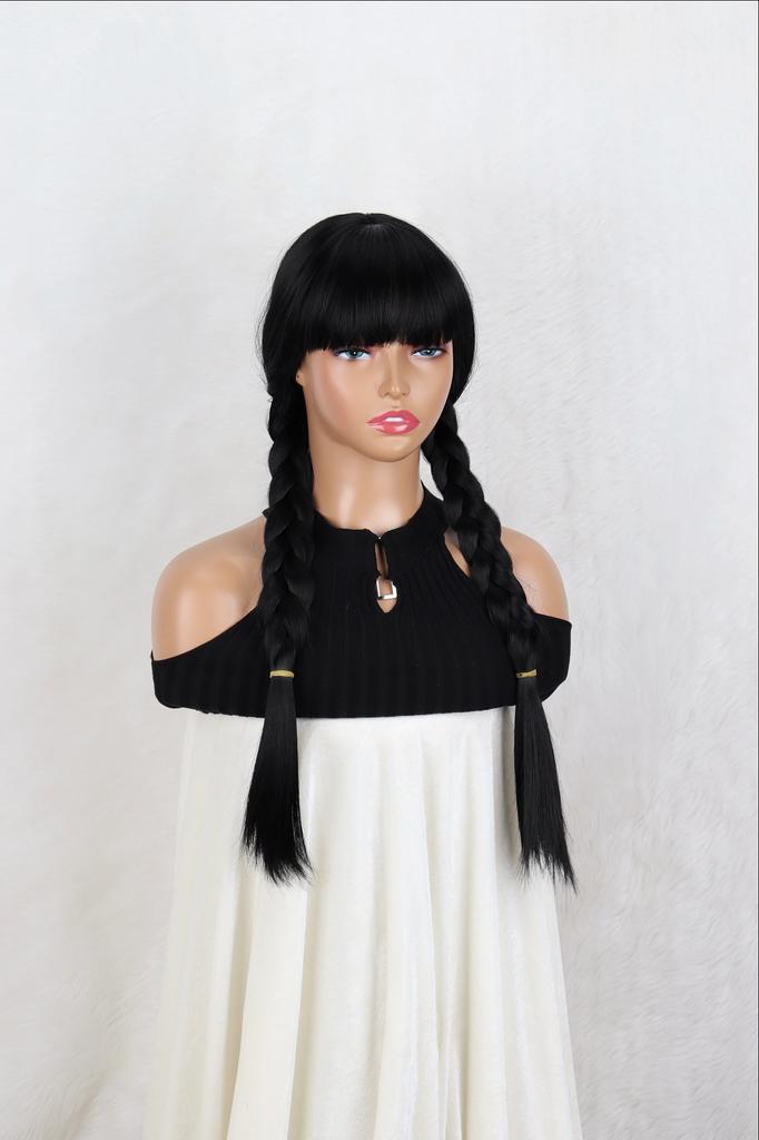 MISS WIG Synthetic Super Long Black Wig Double Braids Wigs for Women Natural Looking Soft Wig Daily Party