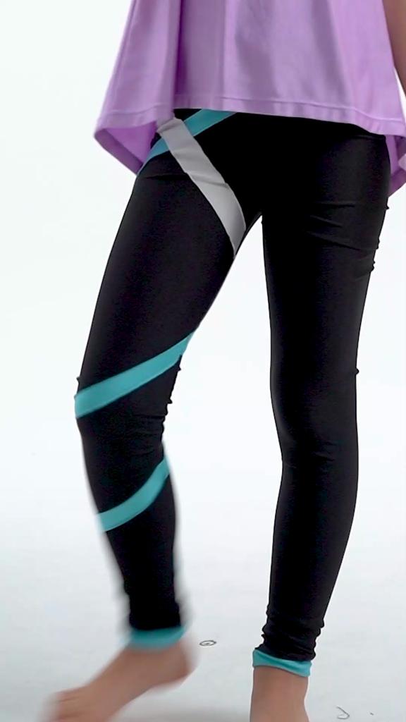 Kids Girls Sportswear Colorblock Leggings Stretchy Pants for Skating Gymnastic Yoga Workout Fitness