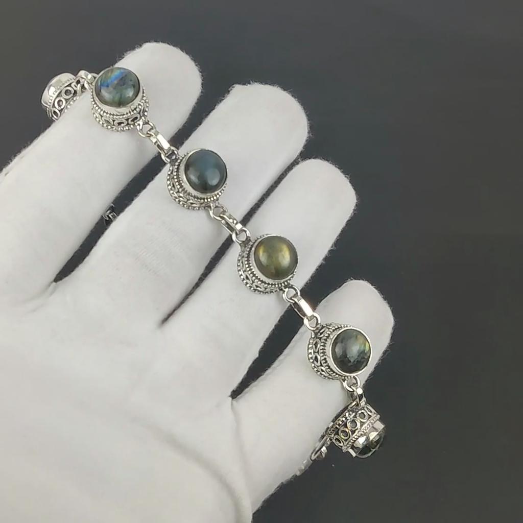 Браслет из натурального лабрадорита, браслет из серебра 925 пробы, браслет с регулируемой цепочкой, браслет ручной работы в стиле бохо, украшения из натуральных камней, подарки на помолвку