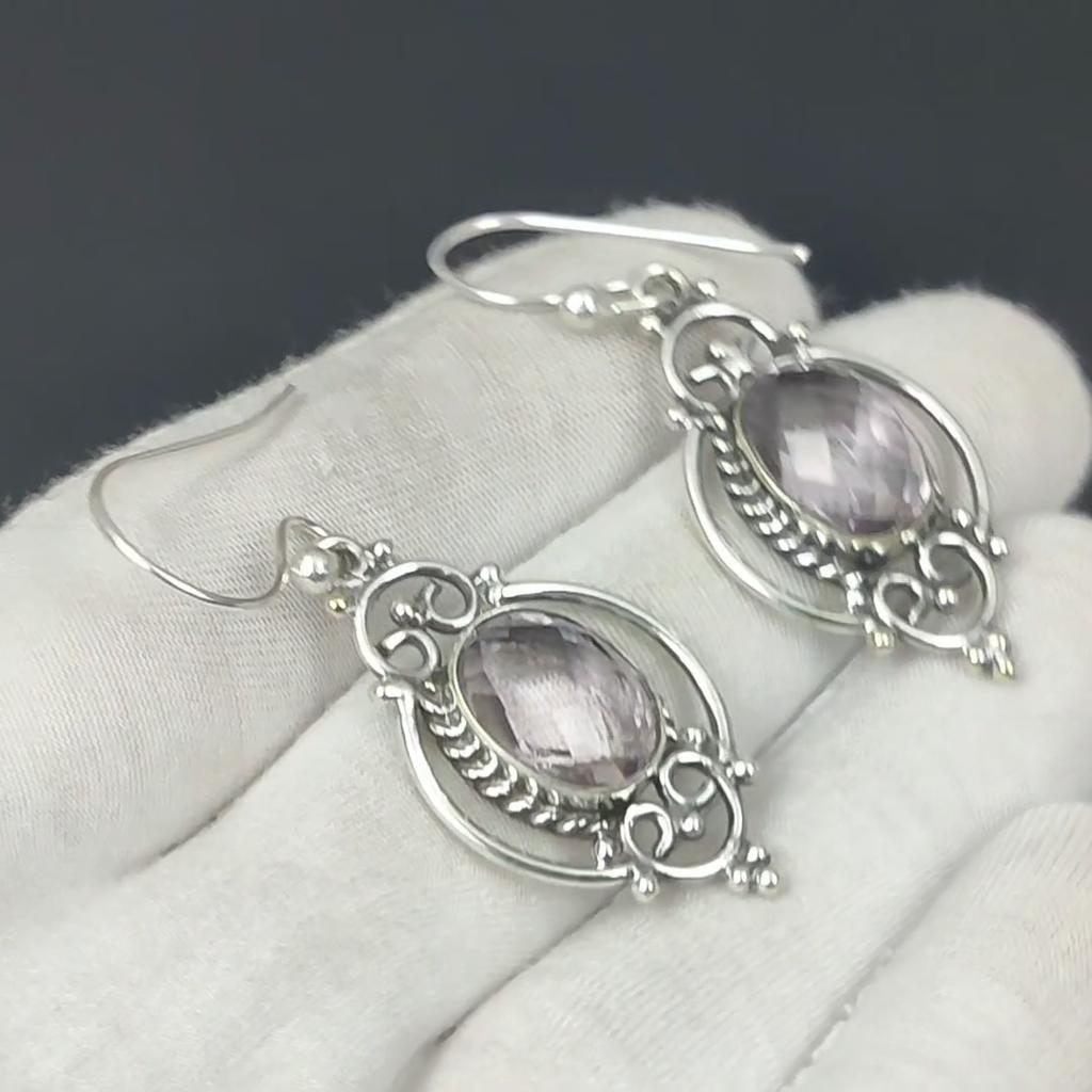 Серьги с розовым кунцитом, серебряные серьги с розовым кунцитом, серьги с розовым кунцитом, серьги из стерлингового серебра 925 пробы, серьги с драгоценными камнями, серьги с подвесками