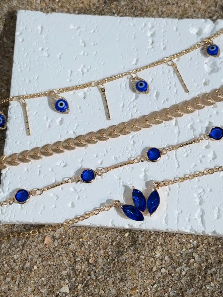 4 шт. модные индивидуальные синие злые глаза водяная дрель кисточки браслет на щиколотку комплект ювелирных изделий для женщин и девочек летние пляжные украшения для ног