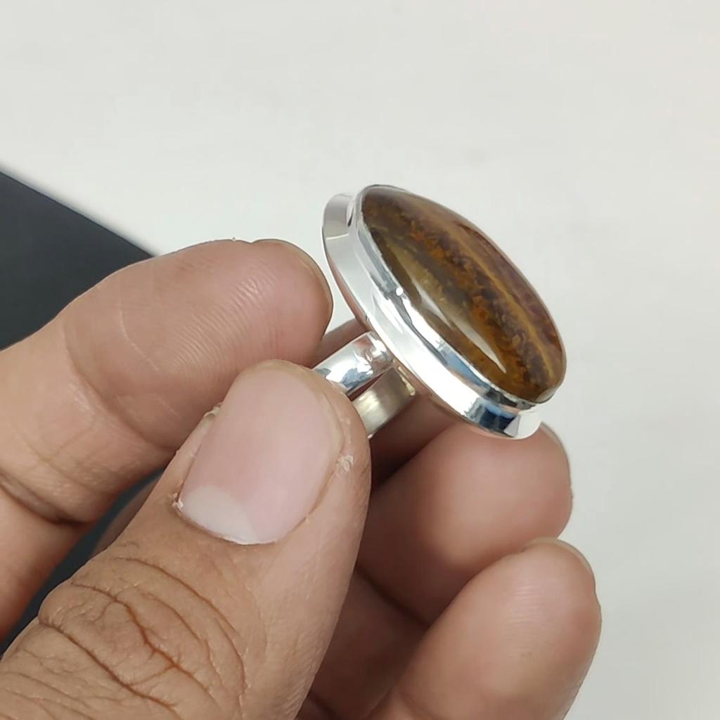 Кольцо из натурального тигрового глаза, регулируемое, из стерлингового серебра 925 пробы — подходит для размеров США от 6 до 11 — украшения ручной работы в стиле бохо для женщин и мужчин, праздничные наряды в подарок