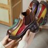 Johnature Rainbow Genuine Leather Short Boots Chelsea Wedge Heel Thick Soled Waterproof Women's Boots