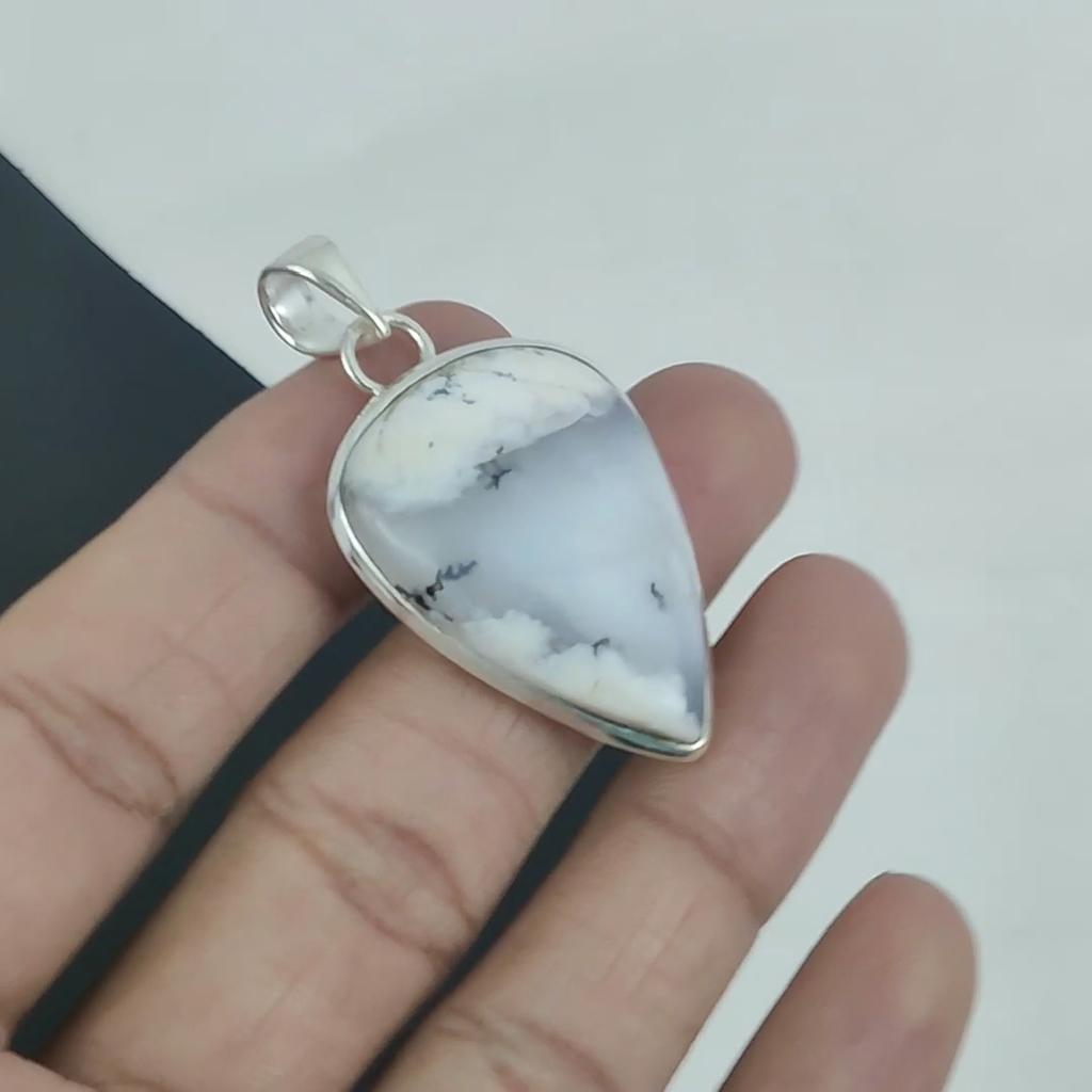 Серебряный кулон с натуральным опалом-дендритом из стерлингового серебра 925 пробы — дизайн в виде груши ручной работы, повседневное украшение, подарок на день рождения