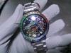 Прозрачные часы Skeleton Tourbillon для мужчин, роскошные водонепроницаемые 3ATM, полностью стальные, автоматические механические часы со стразами, мужские подарки, Reloj Hombre