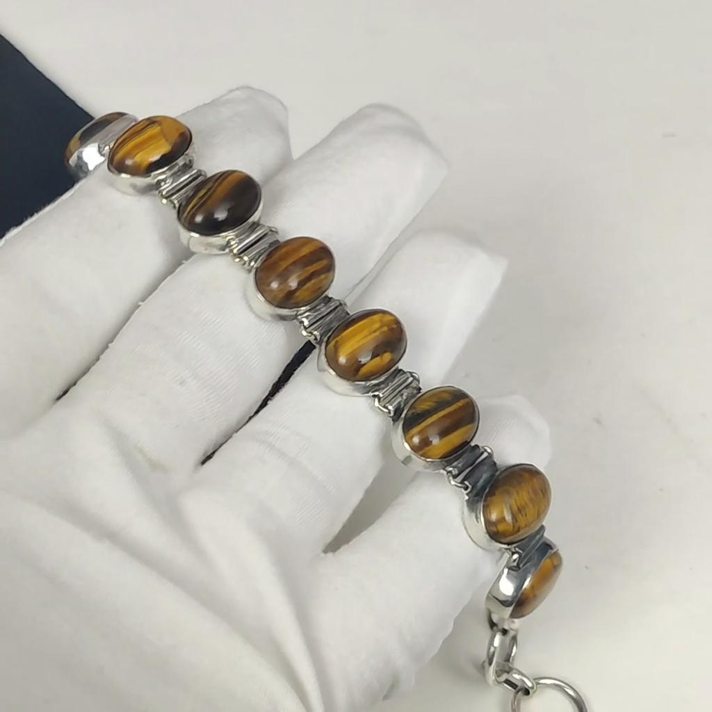 Браслет из натурального тигрового глаза ручной работы из стерлингового серебра 925 пробы, браслет из тигрового глаза для жены, браслет унисекс, подарок на День благодарения
