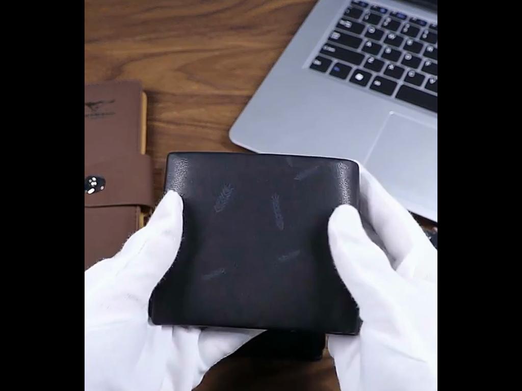 SEPTWOLVES Men's Genuine Leather Short Wallet, Coin Purse, Black