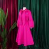 Весенне-осеннее женское платье больших размеров, модное платье с завязками и рукавами-фонариками, с высокой талией и бантом, большие распашные платья