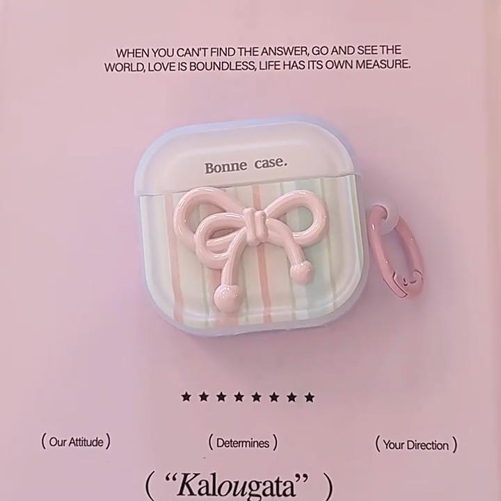 Корейский полосатый 3D чехол-кейс с бантом для беспроводных наушников AirPods Pro 3 2, защитная крышка для гарнитуры AirPods 4 3 2 1 с брелоком