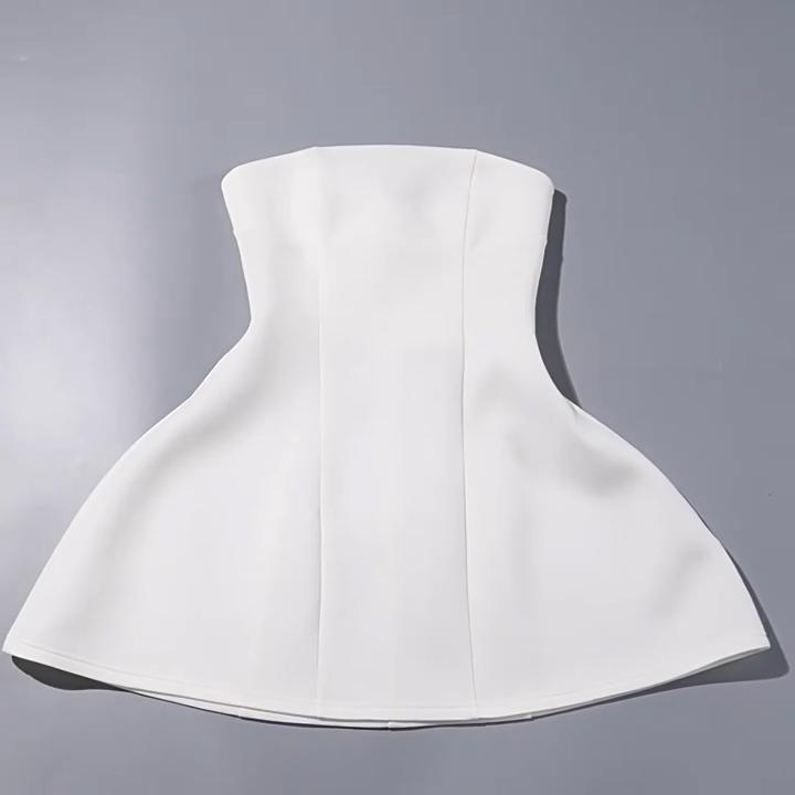 Summer Solid Off Shoulder Sleeveless Dress For Women High Waist Slim Patchwork Tube Top Dresses Ladies Vacation Party Elegant Evening Dresses Femme