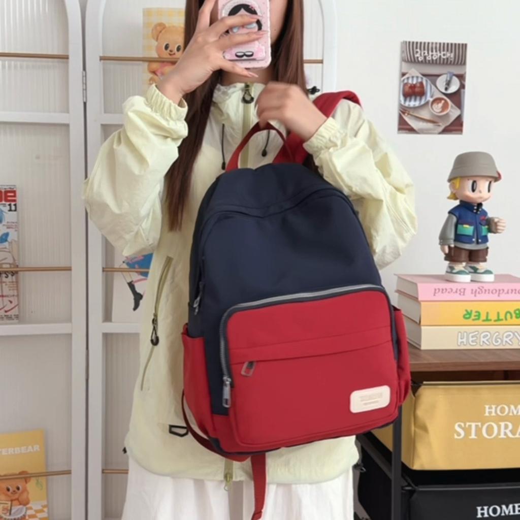 Школьный рюкзак Colorblock из нейлона с передним карманом, боковыми карманами, регулируемыми лямками, повседневный рюкзак для студентов на каждый день