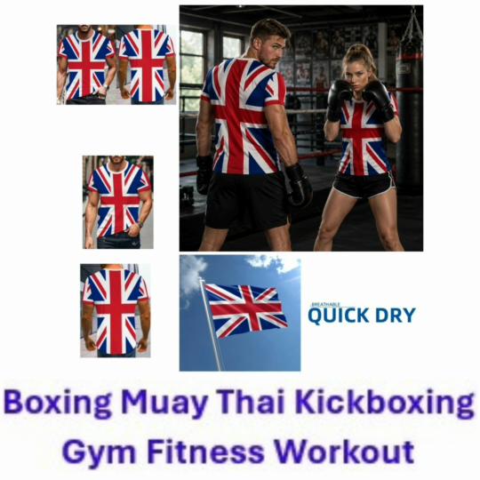 Muay Thai MMA Boxing T-shirt UK United Kingdom England British Britain Flag National Print 3D Training Unisex Quick Dry Fitness Gym Workout Sport