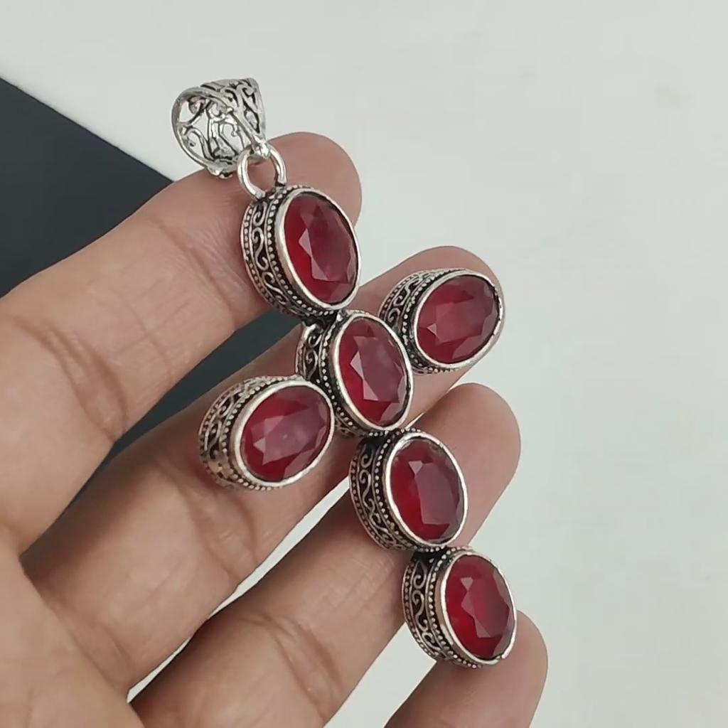 Изящный кулон с красным рубином, серебро 925 пробы — дизайн креста ручной работы, повседневные украшения, уникальный кулон с красным рубином, подарки жене