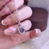 Women's S925 Sterling Silver Double Heart Necklace Natural Crystal Garnet Peridot Clavicle Chain