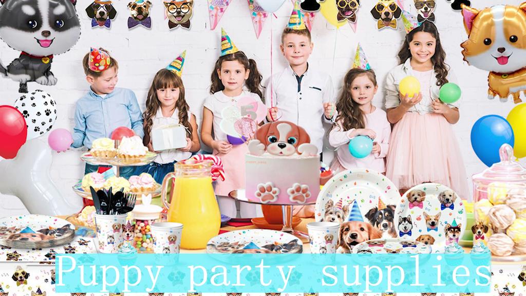 Puppy Dog Birthday Party Supplies,Dog Party Decorations&Tableware Set-Birthday Banner Balloons,Party Plates Cups Table Cloth etc