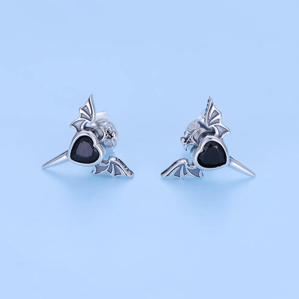 BAMOER, 1 шт., стерлинговое серебро 925 пробы, красивые серьги с цирконием и кинжалом в форме алого сердца для крутых девочек