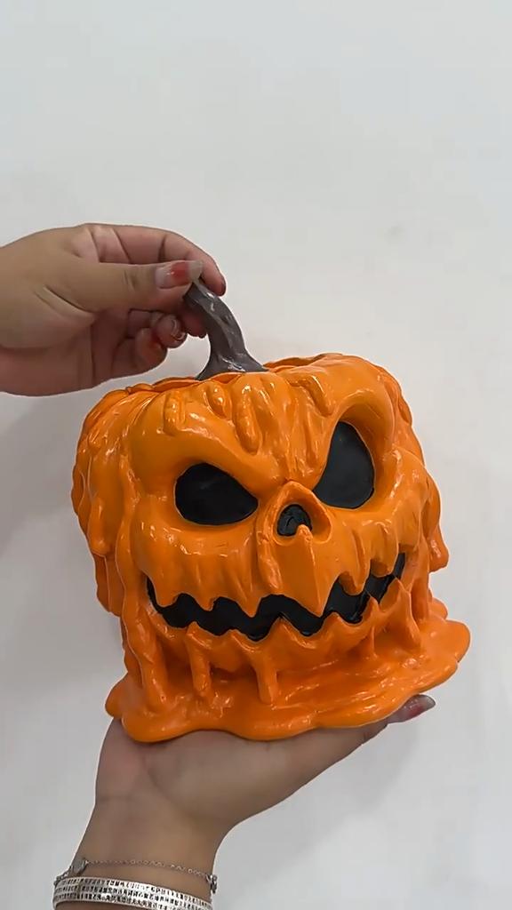 Halloween Melting Skull Pumpkin Bowl - Resin Candy Dish and Table Decor