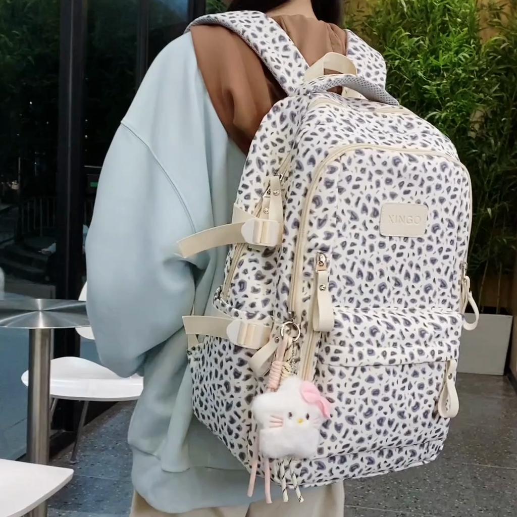 Cow Leopard Print Backpack Junior Senior High School Student Schoolbag Female Campus Backpack