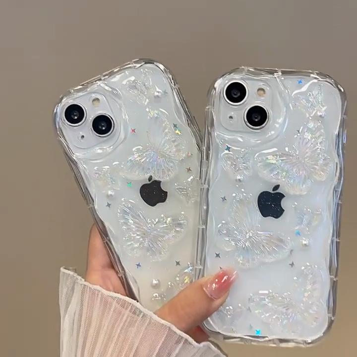 Роскошный 3D чехол с бабочками и жемчужным блеском для iPhone 16 15 14 Plus 13 12 11 Pro Max X XR XS Max, милый прозрачный мягкий противоударный чехол для девочек