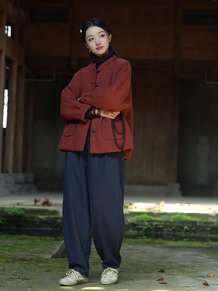 Johnature Women Winter Vintage Bloomers Pants Solid Color Elastic Waist Trousers Female Long Pants