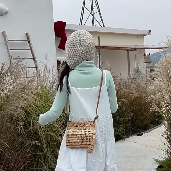 Yogodlns Женская летняя пляжная сумка через плечо с выемкой, большая вместимость, плетеная соломенная дорожная сумка с регулируемым ремешком, сумка через плечо