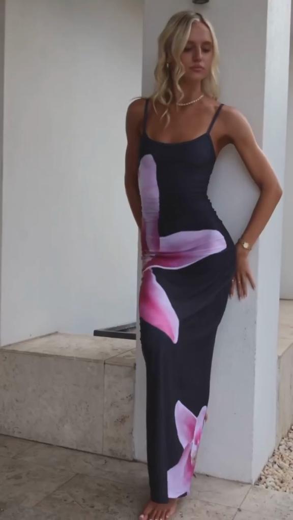 Платье с цветочным принтом Lily, летнее повседневное платье макси на бретельках, облегающее тонкое длинное платье в стиле бохо с открытой спиной, 2023