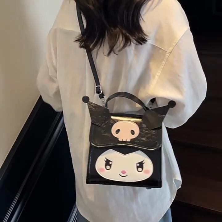 Kuromi Sweet Girl Bookbag Pu Fabric With Stitch Details For Outings And Travel