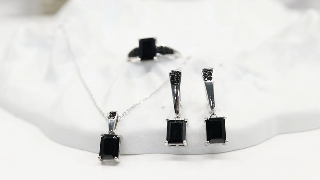 Великолепный благородный настойчивый натуральный черный шпинель драгоценные камни кольцо серьги ожерелье ювелирный набор S925 серебро подарок на день рождения