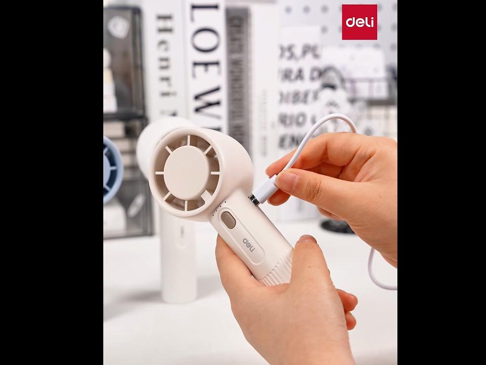 deli Mini Fan, Portable Handheld Fan with Four Speed Settings, USB Fan for Dormitory and Office Use, White, LK103