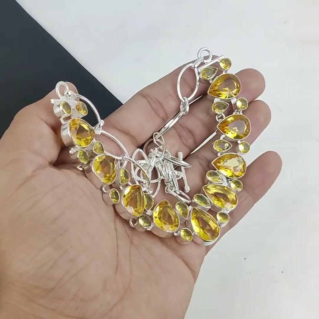 Amazing Citrine Gemstone Handmade 925 Sterling Silver Necklace, Citrine Silver Necklace For Wife, Unisex Necklace, Christmas Day Gift