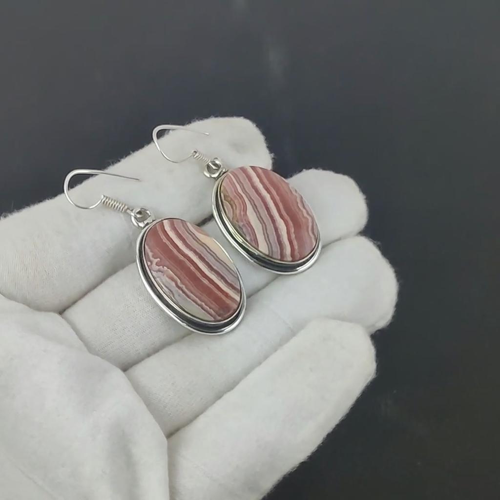 Natural Rhodochrosite Gemstone Antique Earrings 925 Sterling Silver Earring, Boho Silver Jewelry Dangle Earrings, Gifts For Women Gifts For Her