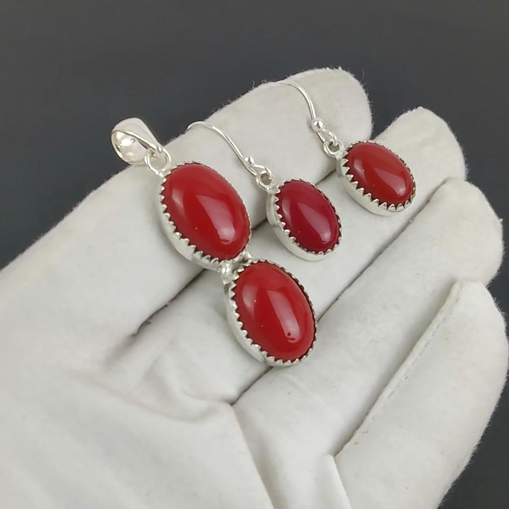 Комплект подвесок из натурального красного коралла, серьги из красного коралла, ручная работа, серебро 925 пробы, подвеска для женщин, подарок на День благодарения