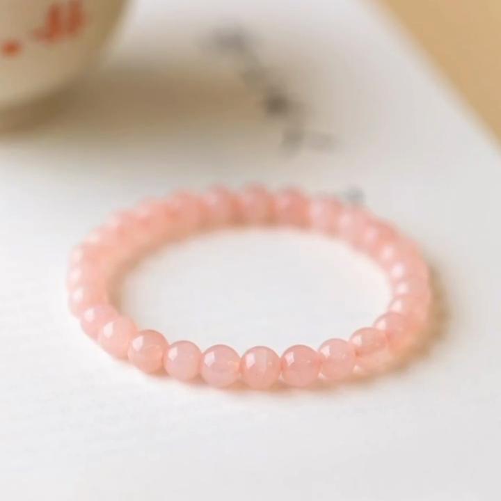Розовый кварцевый браслет с персиковым цветком, бусины-талисманы на удачу для женщин и девочек, симпатичные бусины для феи на руку