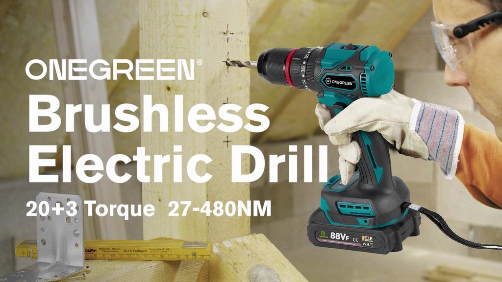 ONEGREEN 1200 Вт 480 Н.М крутящий момент бесщеточная электрическая ударная дрель 20 передач аккумуляторная отвертка электроинструменты для Makita 18 В аккумулятор