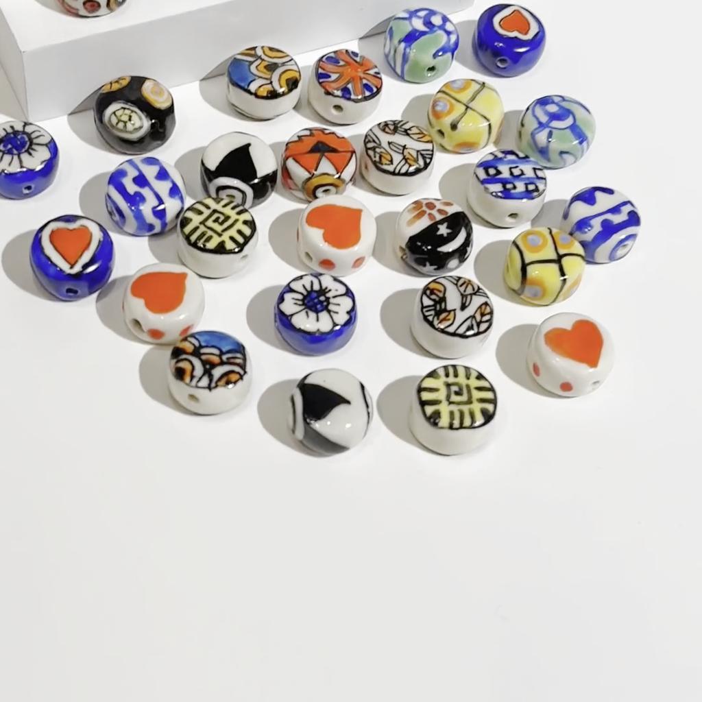 2 шт./пакет, ручная роспись, 15 мм, керамические фарфоровые бусины, цветочные сердечки, очаровательные бусины, свободные бусины-разделители для ожерелья, сережек, сделай сам, изготовление ювелирных изделий