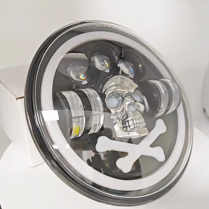 7 Inch Skull RGB LED Headlights Halo Angel Eyes DRL Skull Devil Eye Ghost Round Headlight for Chevrolet C10 Camaro Pickup