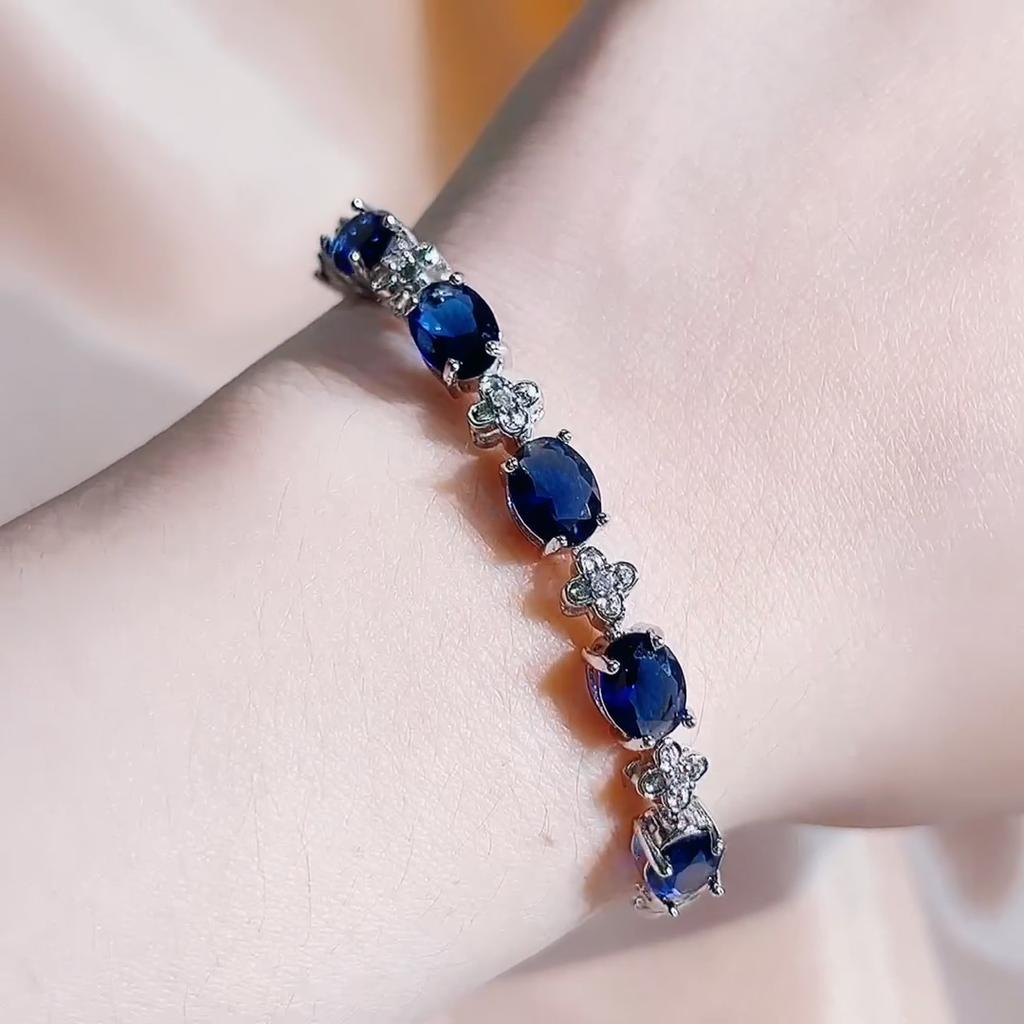 BELLA BOX Новые модные женские браслеты овальной формы с несколькими синими цирконами, женские ювелирные украшения