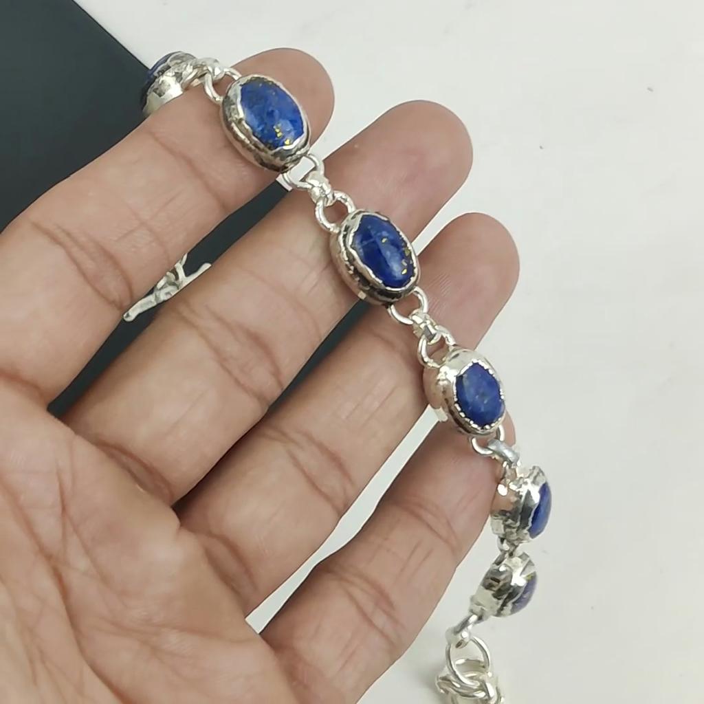 Amazing Lapis Lazuli Gemstone Handmade 925 Sterling Silver Bracelet, Lapis Lazuli Bracelet For Wife , Unisex Bracelet Party Wear Gift
