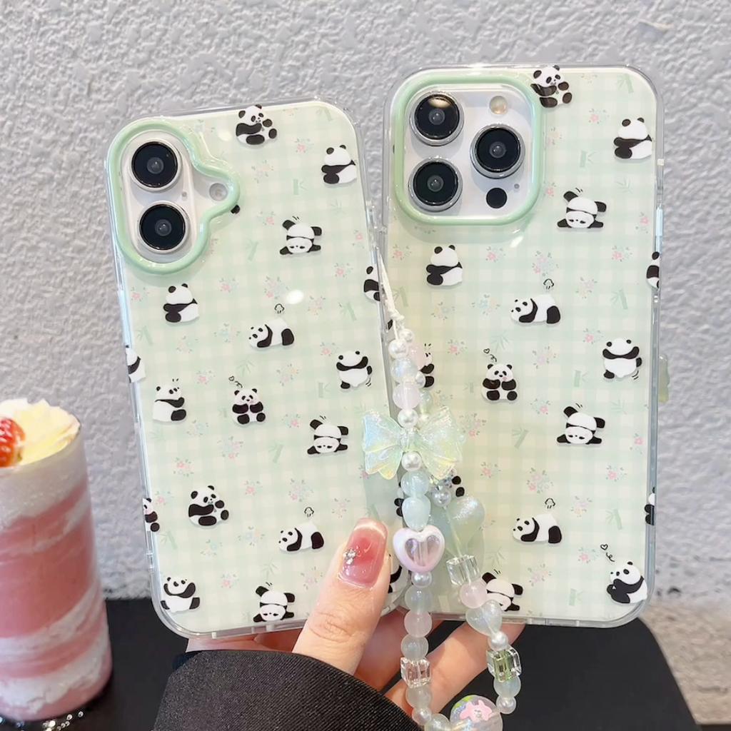 Чехол Cute Panda для iPhone 16, блестящий браслет-цепочка, прозрачный, эстетичный, стильный, мягкий, прочный, симпатичный, защитный чехол из ТПУ для iPhone 13, 14, 15, 16 Pro Max
