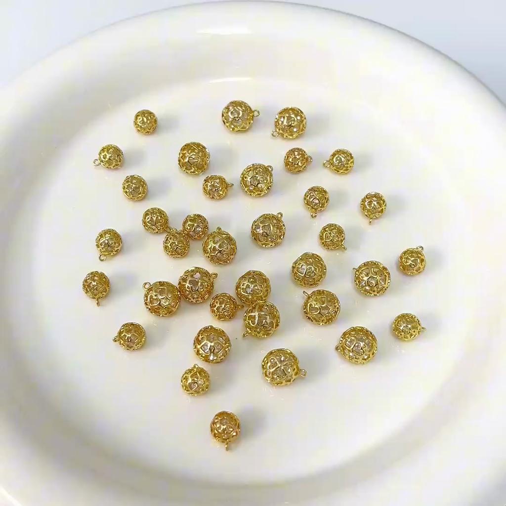 1PC/bag Copper Hollow Ball with Zircon Charm Heart Pendant for Earring Necklace DIY Jewelry Findings Making