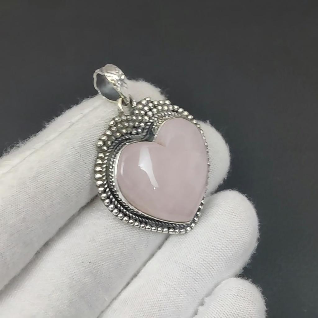 Серебряный кулон с натуральным розовым кварцем и драгоценным камнем из серебра 925 пробы — дизайн ручной работы, повседневные украшения, уникальный кулон в подарок на годовщину