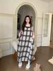 2025 Summer Plaid Casual Oversized Nightdress with Chest Pad Large Size Sleepwear Women's O-Neck Pocket Tank Nightgown Homewear